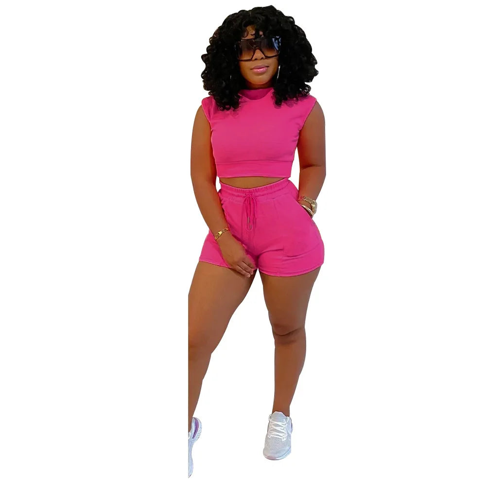 Summer 2023 Wholesale Tracksuit Explosion Women'S Suit Shorts T-Shirt Suit Solid Color Sports Leisure Custom Logo Two Piece Set