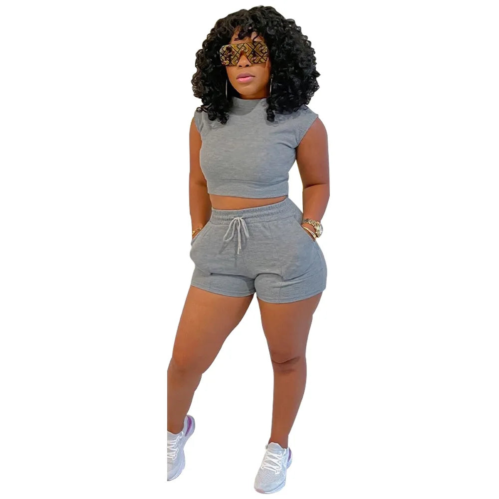 Summer 2023 Wholesale Tracksuit Explosion Women'S Suit Shorts T-Shirt Suit Solid Color Sports Leisure Custom Logo Two Piece Set