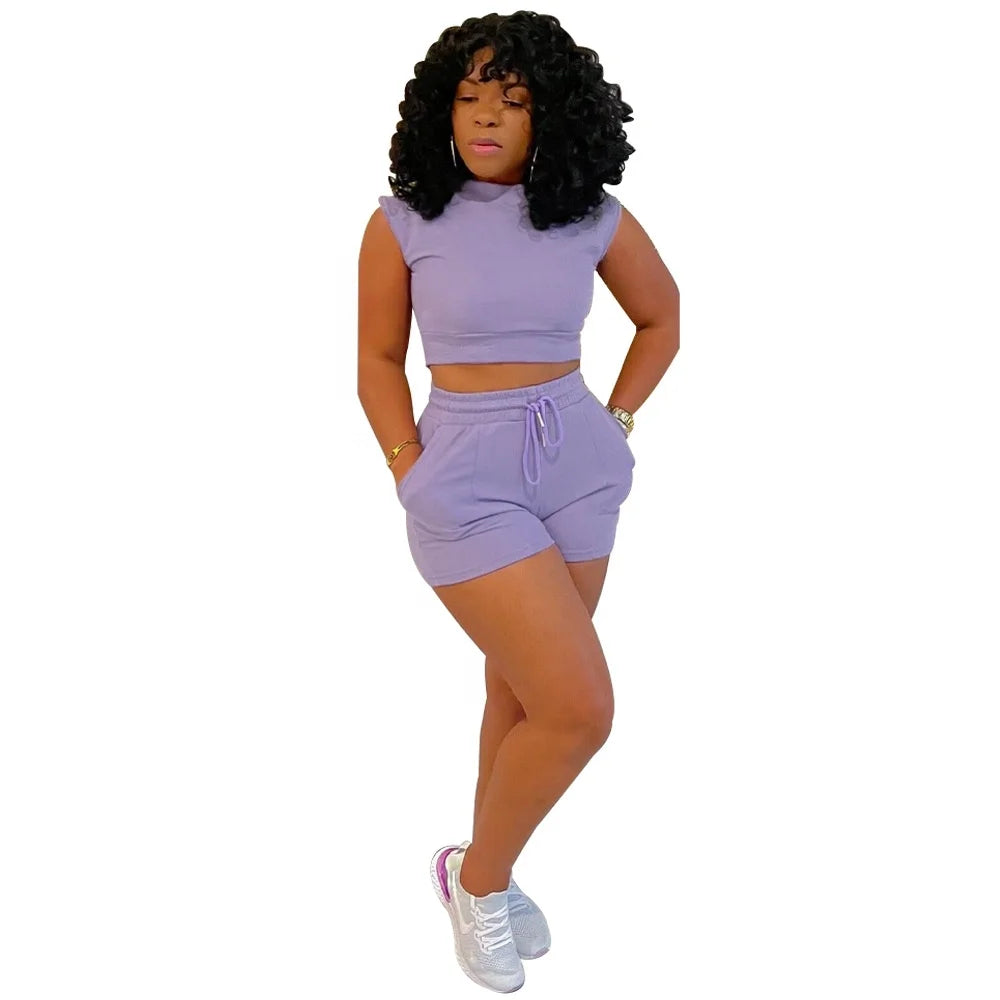 Summer 2023 Wholesale Tracksuit Explosion Women'S Suit Shorts T-Shirt Suit Solid Color Sports Leisure Custom Logo Two Piece Set