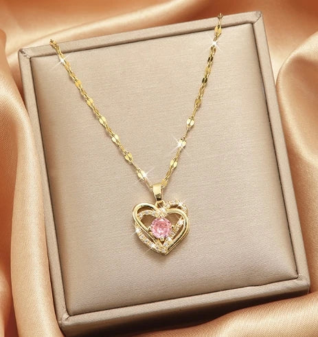 Trendy Jewelry Design 18k Gold Plated Necklace Stainless Steel Heart Butterfly Leaf Zircon Pendant Necklace Set for Women