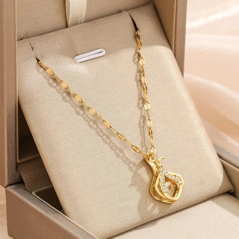 Hot Selling Waterproof 18k Gold Plated Stainless Steel Necklace Zircon Cross Heart Butterfly Letter Pendant Necklace for Women