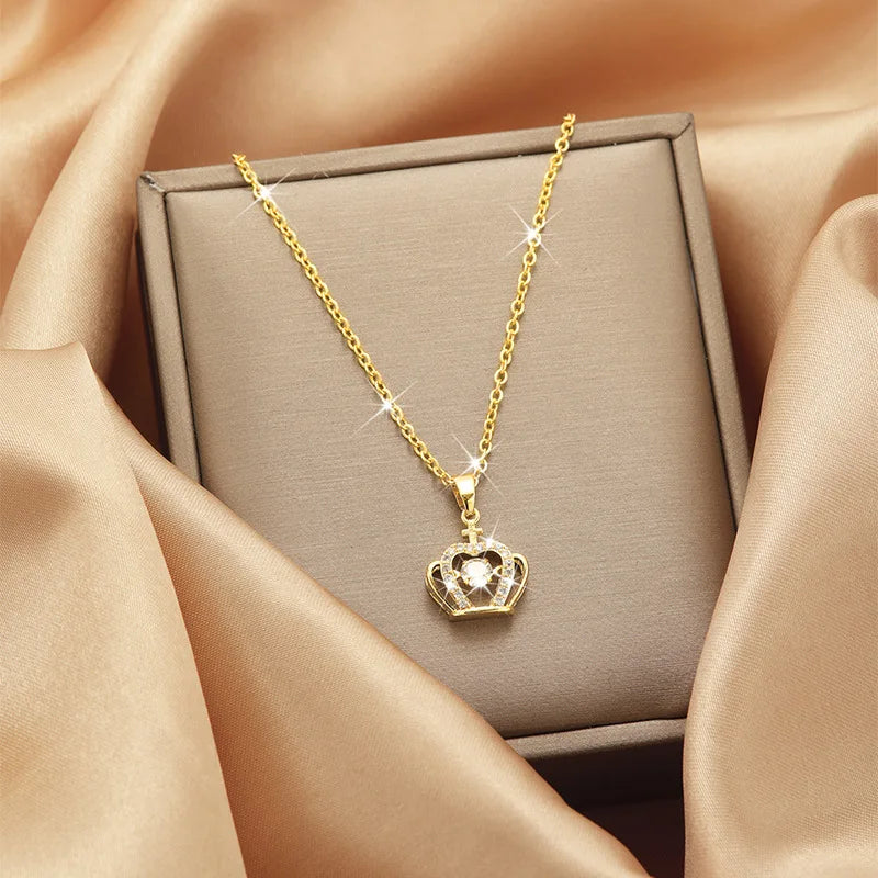 Trendy Jewelry Design 18k Gold Plated Necklace Stainless Steel Heart Butterfly Leaf Zircon Pendant Necklace Set for Women