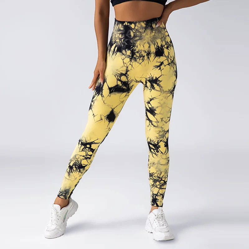 YIYI New Tie Dye Seamless High Waisted Workout Gym Fitness Leggings for Women Scrunch Butt Lifting Yoga Gym Athletic Pants