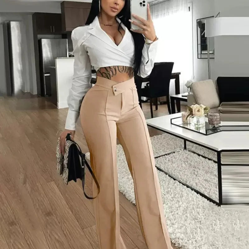 Hot Sale C230135 Daily Stretch Fabric Zipper Fly Long Straight Pants Solid Formal Trousers Women's Clothing