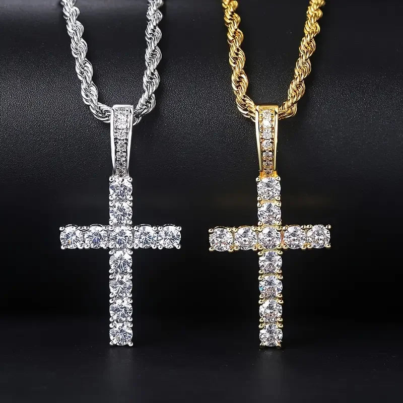CAOSHI Hot Stainless Steel Rope Chains Tennis Cubic Zirconia Cross Necklaces Brass Pendant Gold Silver Color Women Necklaces Men