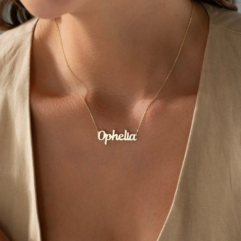Customized Name Stainless Steel Necklace Jewelry PVD 18K Gold Plated Choker Personalized Nameplate Pendant Necklace for Women