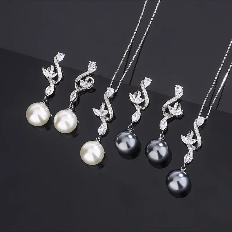 2025 New Brass Platinum Plated 14mm Fritillaria Pearl Fashion Simple Music Symbol Jewelry Set for Anniversary Occasions