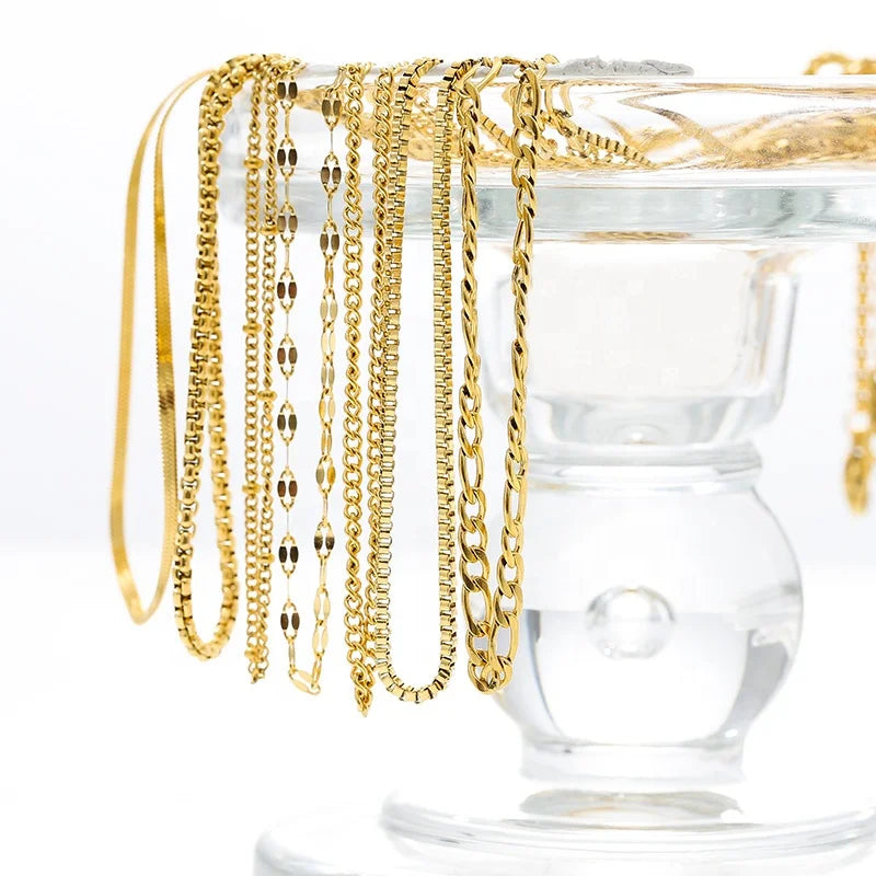 Waterproof PVD 18K Gold Plated Stainless Steel Cross Snake Bone Twist Box Chains Choker Chain Necklaces for Jewelry Making