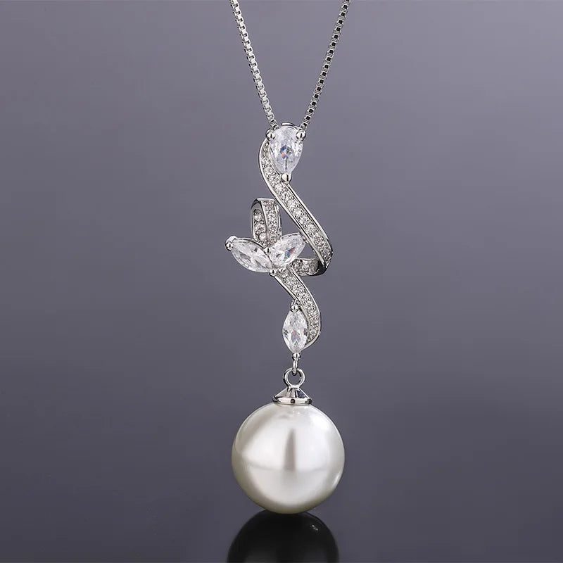 2025 New Brass Platinum Plated 14mm Fritillaria Pearl Fashion Simple Music Symbol Jewelry Set for Anniversary Occasions