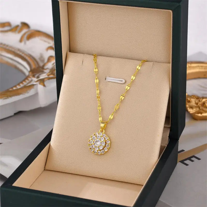 Hot Selling Waterproof 18k Gold Plated Stainless Steel Necklace Zircon Cross Heart Butterfly Letter Pendant Necklace for Women