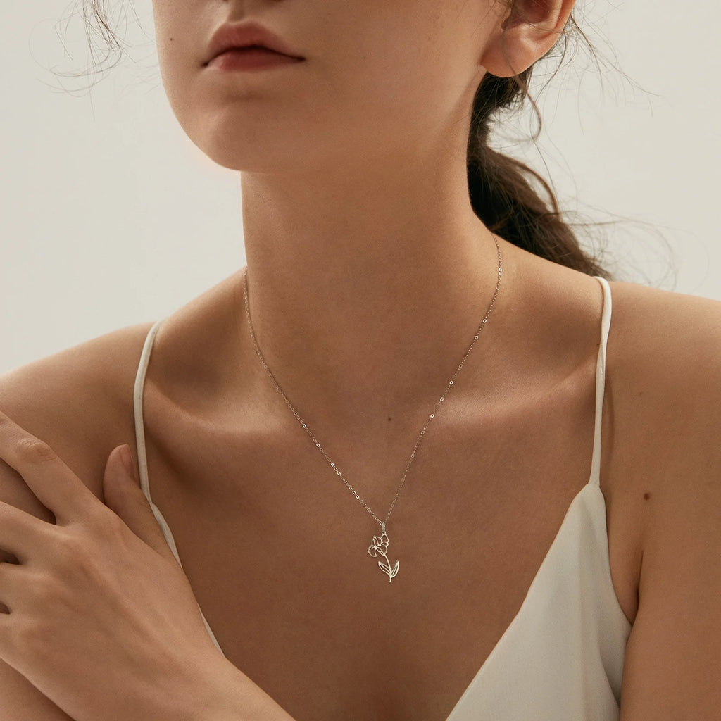 Birth Month Flower Necklace Snowdrop Daisy Rose Pendant Neck Chain Trendy Stainless Steel Jewelry Birthday Gift for Women Girls