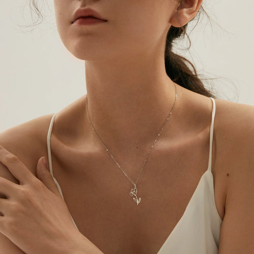 Birth Month Flower Necklace Snowdrop Daisy Rose Pendant Neck Chain Trendy Stainless Steel Jewelry Birthday Gift for Women Girls