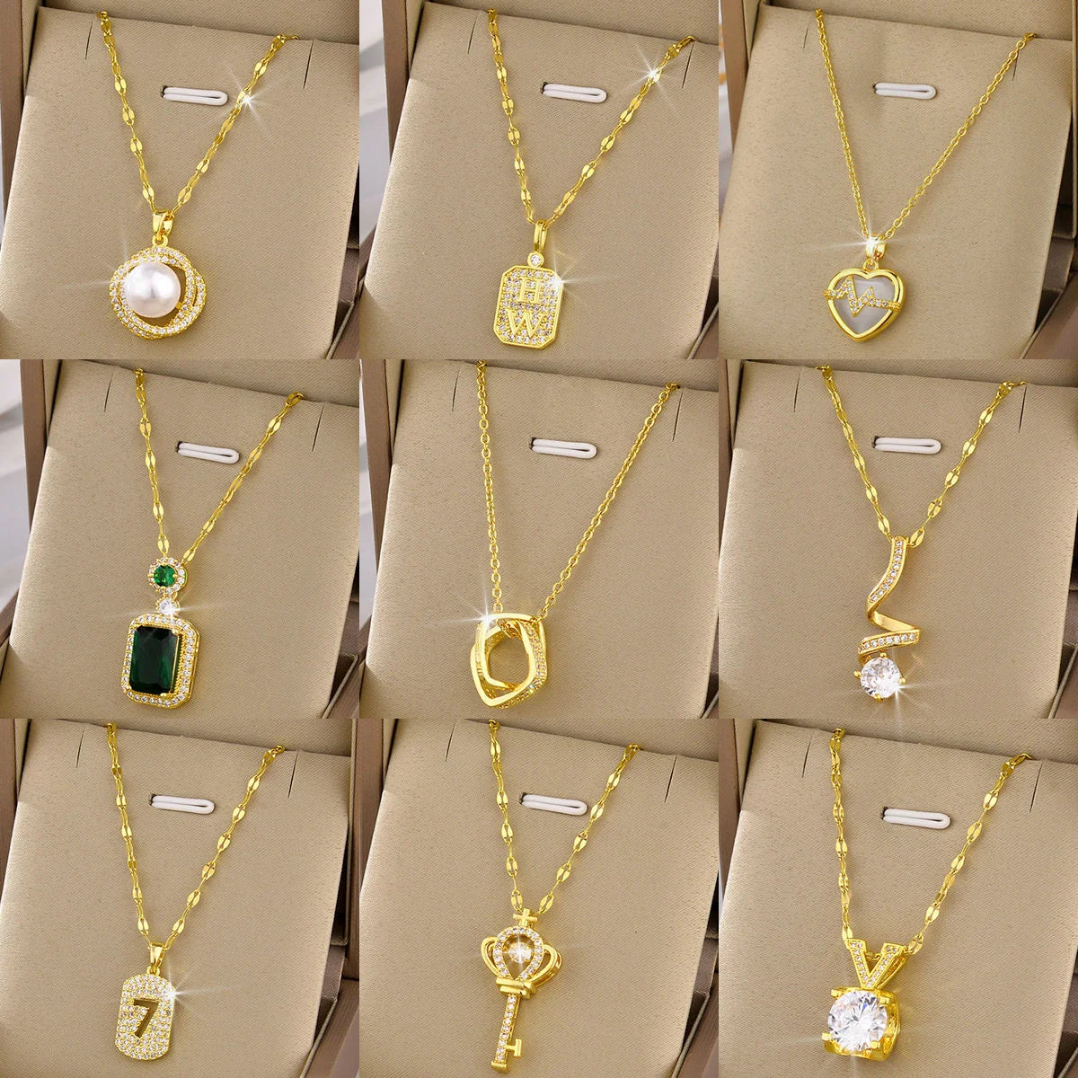 Hot Selling Waterproof 18k Gold Plated Stainless Steel Necklace Zircon Cross Heart Butterfly Letter Pendant Necklace for Women