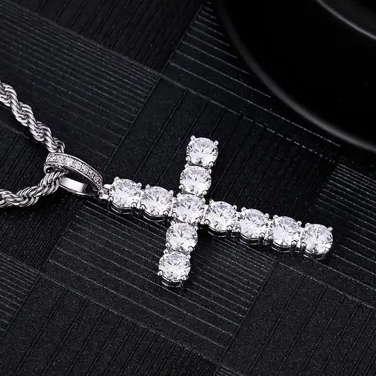 CAOSHI Hot Stainless Steel Rope Chains Tennis Cubic Zirconia Cross Necklaces Brass Pendant Gold Silver Color Women Necklaces Men