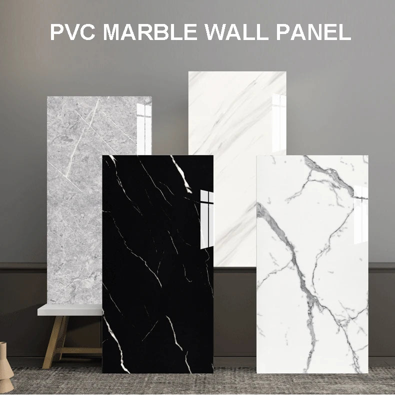 Modern High Glossy PVC Wall Panels Marble Look Eco-Friendly Non-Toxic Soundproof Geometric Waterproof Entertainment Living Room