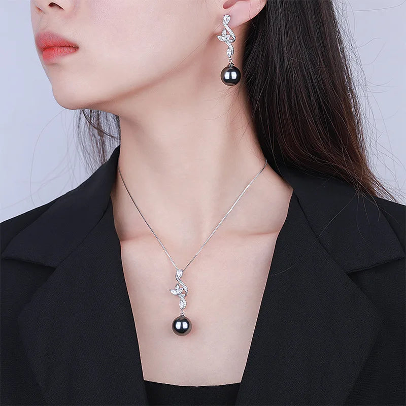 2025 New Brass Platinum Plated 14mm Fritillaria Pearl Fashion Simple Music Symbol Jewelry Set for Anniversary Occasions