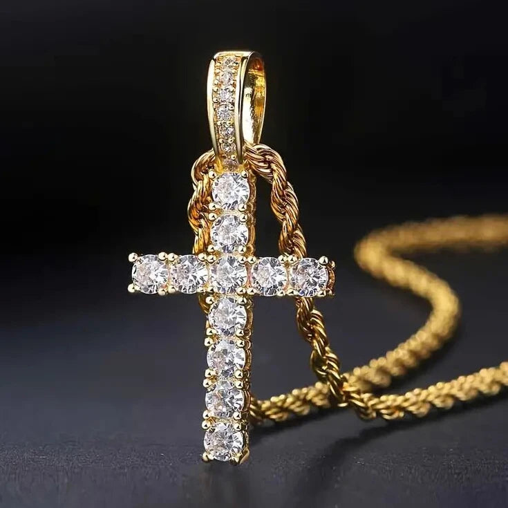 CAOSHI Hot Stainless Steel Rope Chains Tennis Cubic Zirconia Cross Necklaces Brass Pendant Gold Silver Color Women Necklaces Men