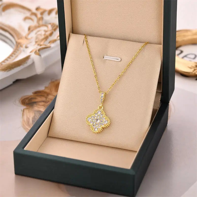 Hot Selling Waterproof 18k Gold Plated Stainless Steel Necklace Zircon Cross Heart Butterfly Letter Pendant Necklace for Women