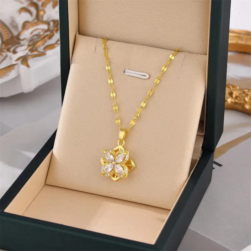 Hot Selling Waterproof 18k Gold Plated Stainless Steel Necklace Zircon Cross Heart Butterfly Letter Pendant Necklace for Women