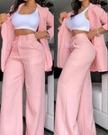 Elegant Pink Button Business Suit Set Women Formal Blazer and Pants Set Office Lady 2 Piece Outfit  Anti-pilling Women Sets