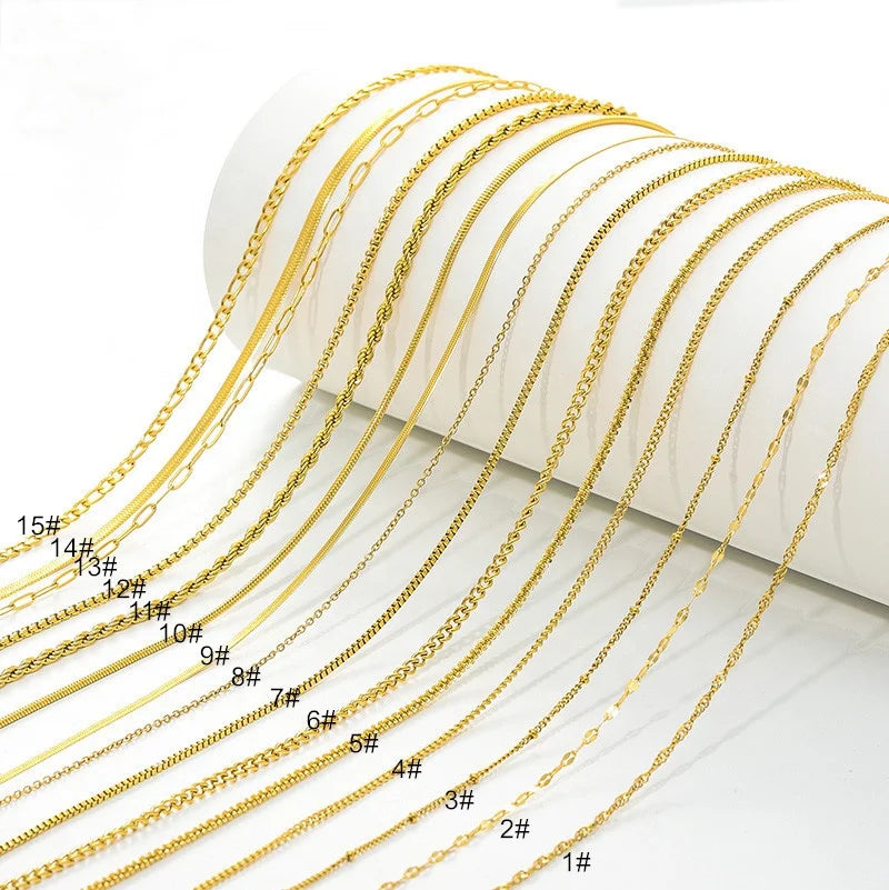 Waterproof PVD 18K Gold Plated Stainless Steel Cross Snake Bone Twist Box Chains Choker Chain Necklaces for Jewelry Making
