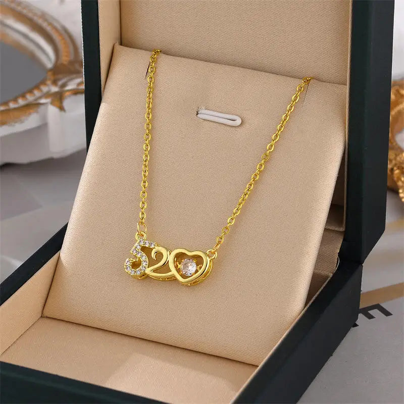 Hot Selling Waterproof 18k Gold Plated Stainless Steel Necklace Zircon Cross Heart Butterfly Letter Pendant Necklace for Women