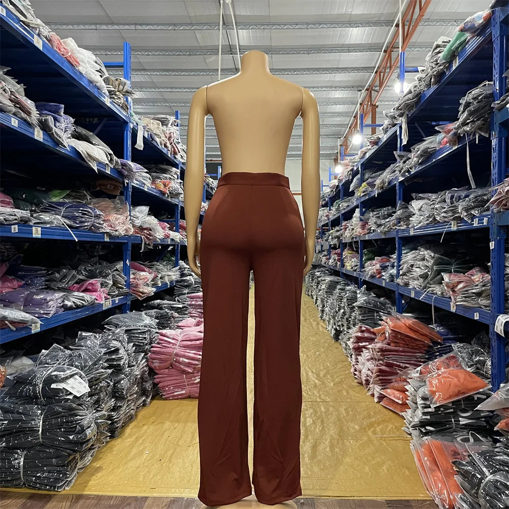 Hot Sale C230135 Daily Stretch Fabric Zipper Fly Long Straight Pants Solid Formal Trousers Women's Clothing
