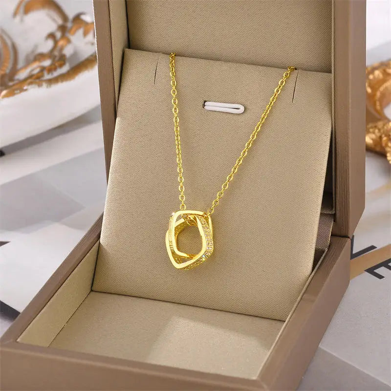 Hot Selling Waterproof 18k Gold Plated Stainless Steel Necklace Zircon Cross Heart Butterfly Letter Pendant Necklace for Women