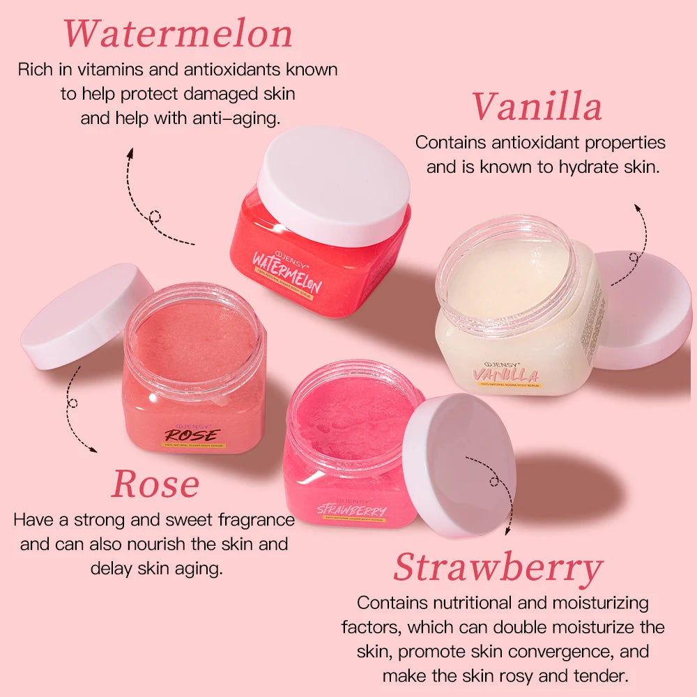 Fast customizationBody Scrub Private Label Skin Care Organic Strawberry Shea Butter Moisturizing Natural Exfoliating Sugar Whitening Body Scrub