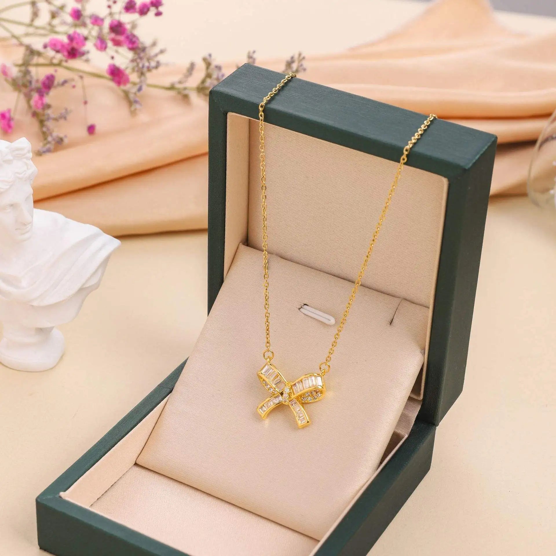 Hot Selling Waterproof 18k Gold Plated Stainless Steel Necklace Zircon Cross Heart Butterfly Letter Pendant Necklace for Women