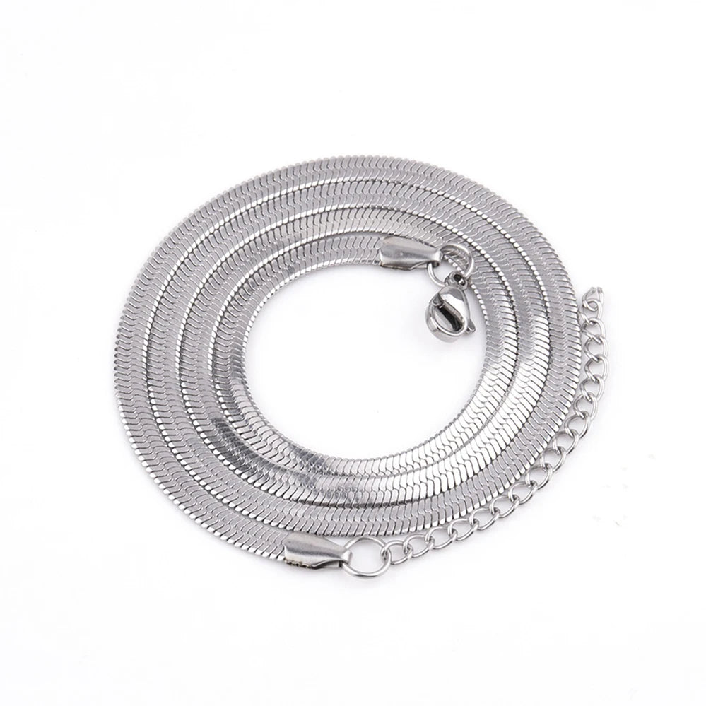Wholesale 18k Gold Plated Herringbone Chain Choker Necklace Stainless Steel Flat Snake Chain Layer Women Necklace Trendy Jewelry