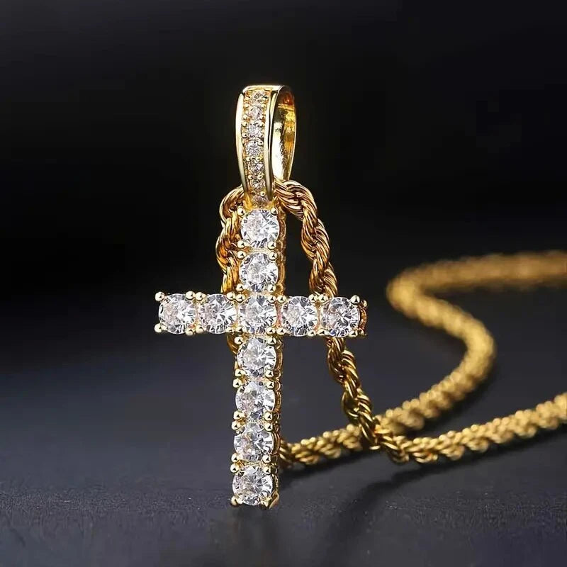 CAOSHI Hot Stainless Steel Rope Chains Tennis Cubic Zirconia Cross Necklaces Brass Pendant Gold Silver Color Women Necklaces Men