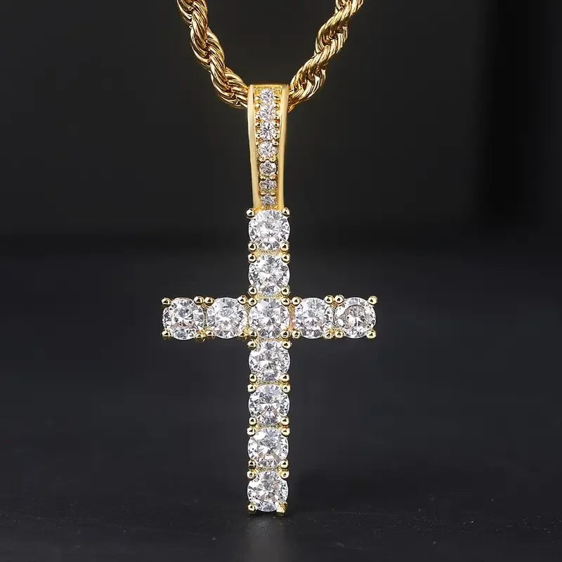 CAOSHI Hot Stainless Steel Rope Chains Tennis Cubic Zirconia Cross Necklaces Brass Pendant Gold Silver Color Women Necklaces Men
