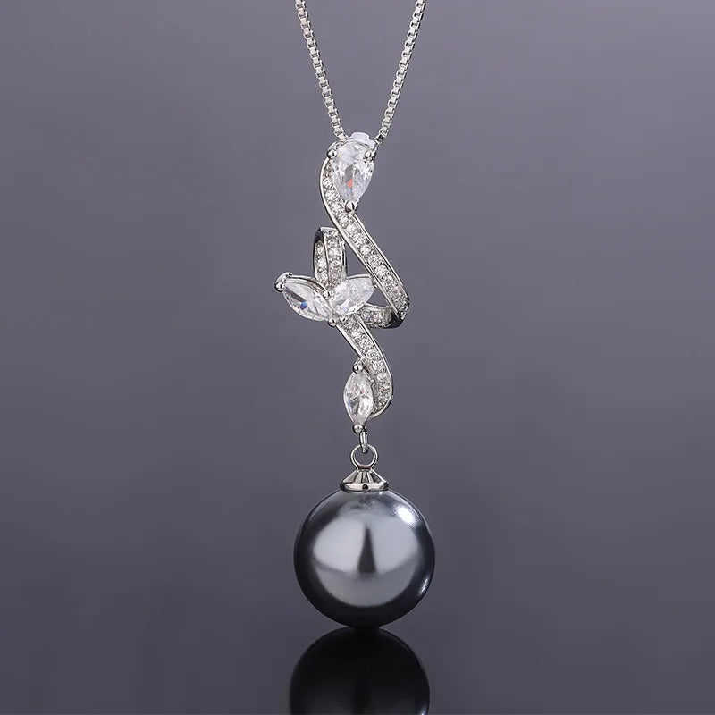 2025 New Brass Platinum Plated 14mm Fritillaria Pearl Fashion Simple Music Symbol Jewelry Set for Anniversary Occasions
