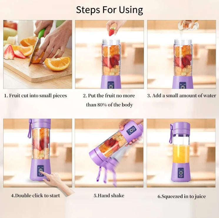 Electric Personal Travel Sports Portable Blender Juice Maker Portable USB Blender USB Rechargeable Mini 380ml Fruit Juicer