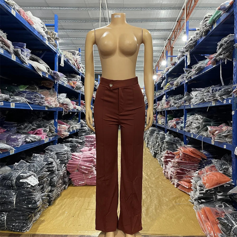 Hot Sale C230135 Daily Stretch Fabric Zipper Fly Long Straight Pants Solid Formal Trousers Women's Clothing