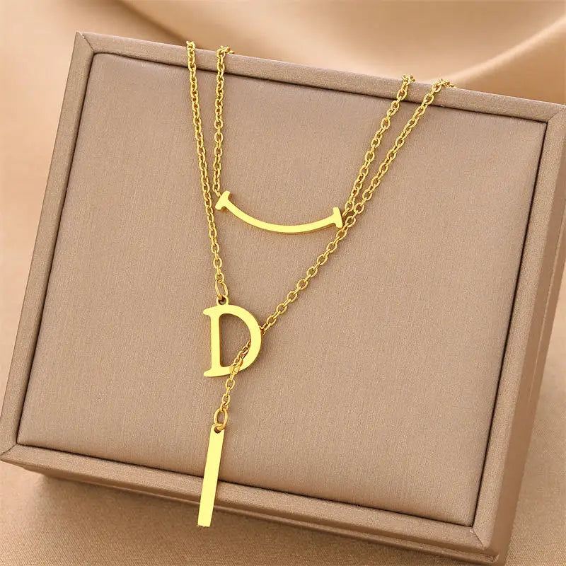 Hot Selling Waterproof 18k Gold Plated Stainless Steel Necklace Zircon Cross Heart Butterfly Letter Pendant Necklace for Women