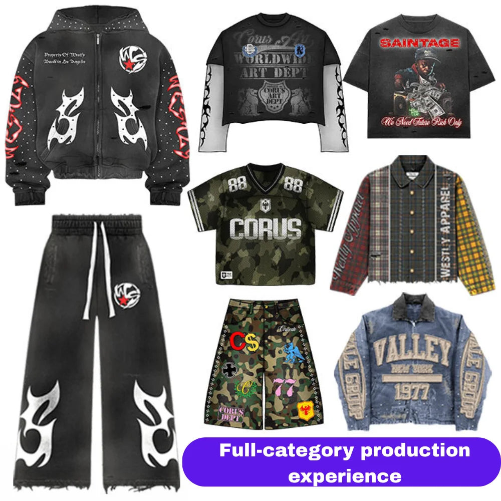 ODM OEM Custom Logo Streetwear Clothing Manufacturers Brand T Shirt Hoodies Sweatshirt Clothes Jacket Sweater Shorts Tracksuit