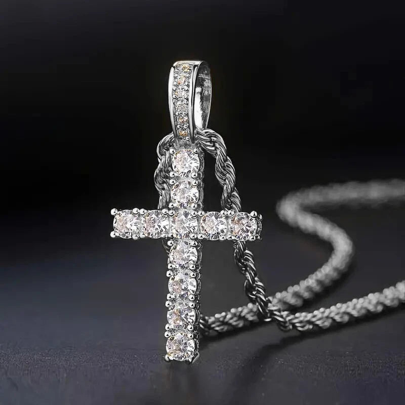 CAOSHI Hot Stainless Steel Rope Chains Tennis Cubic Zirconia Cross Necklaces Brass Pendant Gold Silver Color Women Necklaces Men