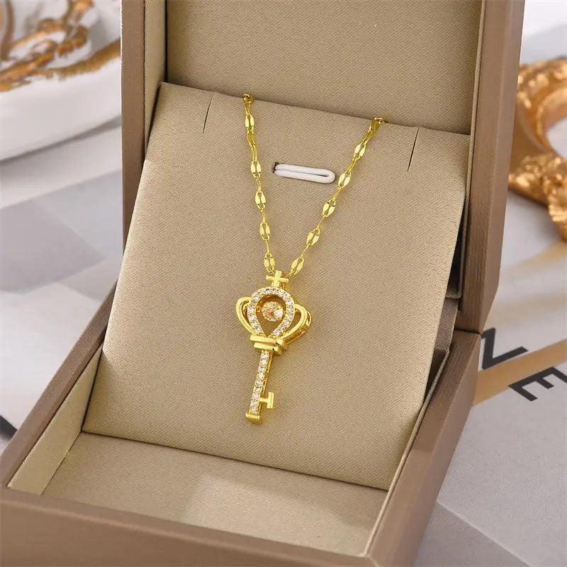 Hot Selling Waterproof 18k Gold Plated Stainless Steel Necklace Zircon Cross Heart Butterfly Letter Pendant Necklace for Women