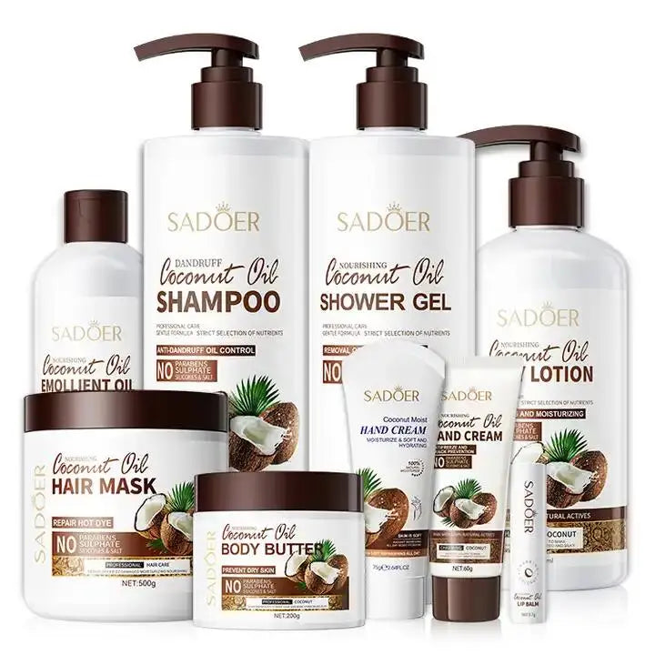 SADOER Coconut Skin Care Set Moisturizing Shower Gel Anti Dandruff Hand Cream Hair Mask Toothpaste Shampoo Skin Care Products