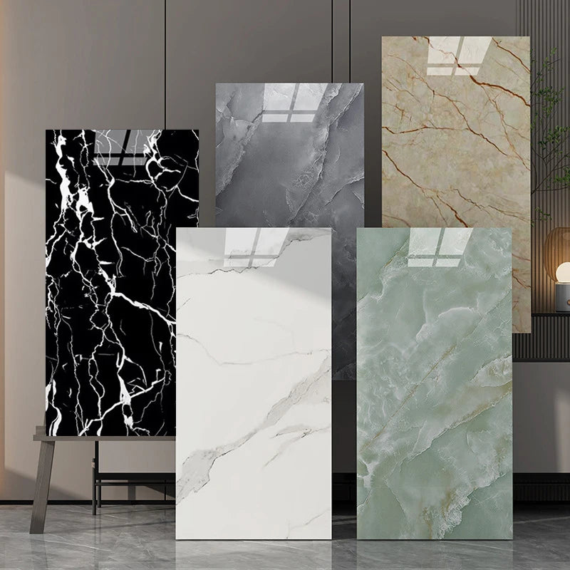Modern High Glossy PVC Wall Panels Marble Look Eco-Friendly Non-Toxic Soundproof Geometric Waterproof Entertainment Living Room