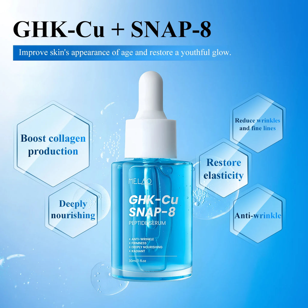 制造商OEM韩国护肤精华液玻尿酸视黄醇SNAP-8 + GHK-CU肽抗衰老抗皱维生素C面部精华液