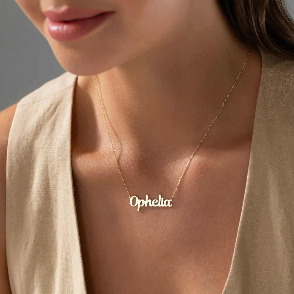Customized Name Stainless Steel Necklace Jewelry PVD 18K Gold Plated Choker Personalized Nameplate Pendant Necklace for Women