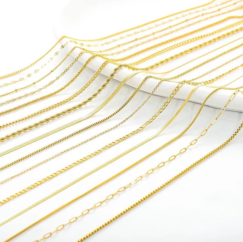 Waterproof PVD 18K Gold Plated Stainless Steel Cross Snake Bone Twist Box Chains Choker Chain Necklaces for Jewelry Making