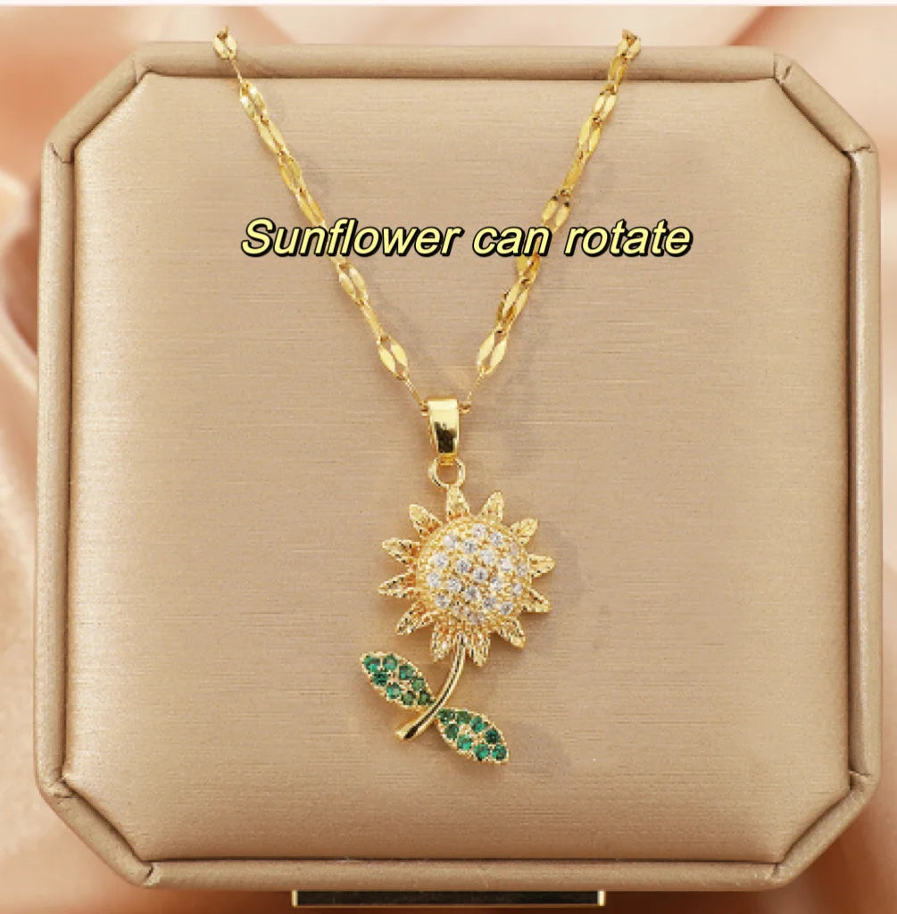 Trendy Jewelry Design 18k Gold Plated Necklace Stainless Steel Heart Butterfly Leaf Zircon Pendant Necklace Set for Women