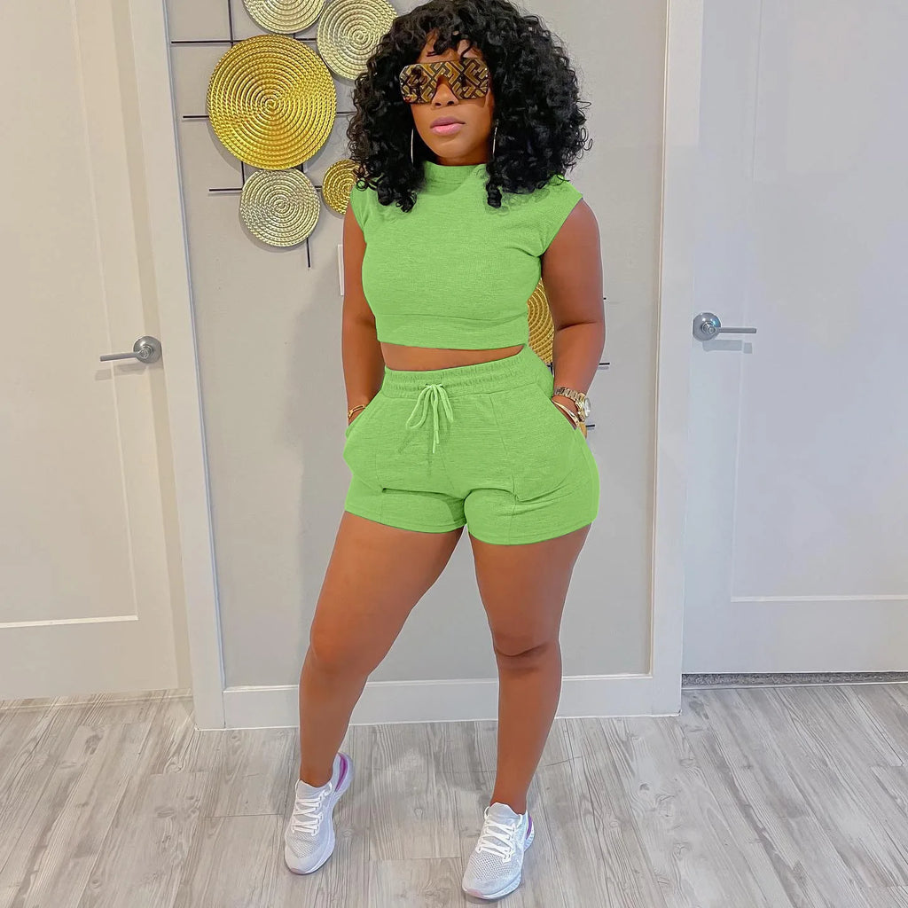 Summer 2023 Wholesale Tracksuit Explosion Women'S Suit Shorts T-Shirt Suit Solid Color Sports Leisure Custom Logo Two Piece Set