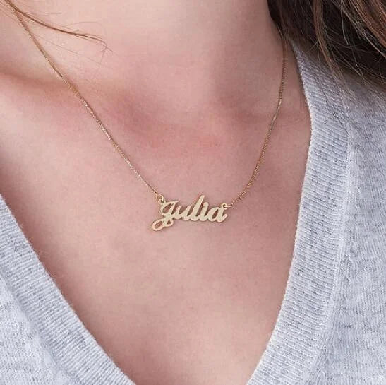 Xuping Necklace Personalised Gold Copper Alloy Ladies Jewelry Small Signature Cursive Classic Customized Name Necklace Women