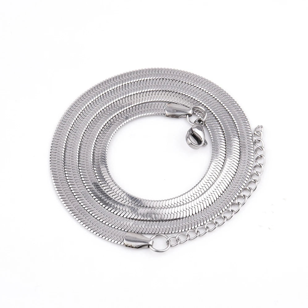 Wholesale 18k Gold Plated Herringbone Chain Choker Necklace Stainless Steel Flat Snake Chain Layer Women Necklace Trendy Jewelry