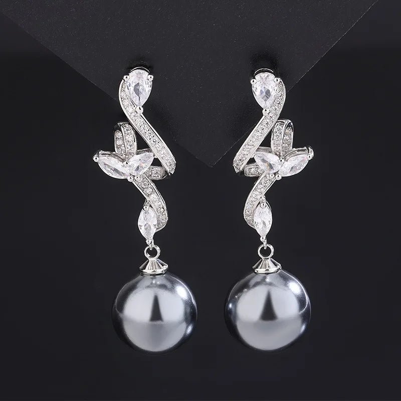 2025 New Brass Platinum Plated 14mm Fritillaria Pearl Fashion Simple Music Symbol Jewelry Set for Anniversary Occasions